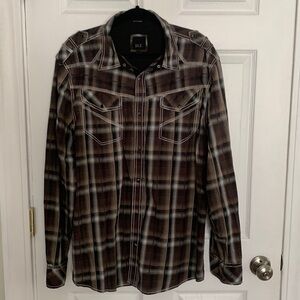 BKE Brown, Black & White Plaid Shirt Size XXL #047
